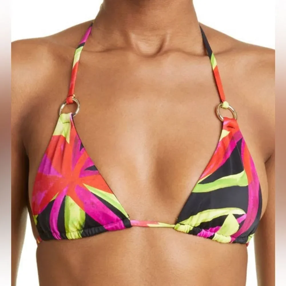 NEW Louisa Ballou Mini Ring Triangle Bikini Electric Pink Flower Medium - Picture 2 of 11